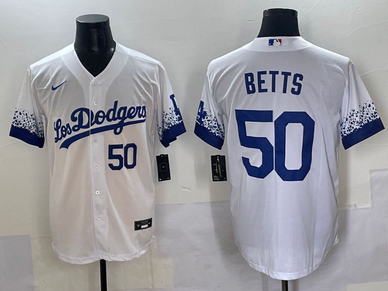 Men Los Angeles Dodgers 50 Betts White blue City Edition Nike MLB Jersey style 2